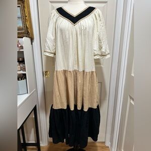 Two Potato Vintage House Dress Muumuu Tri Colored Midi Tiered Colorblock Mumu M